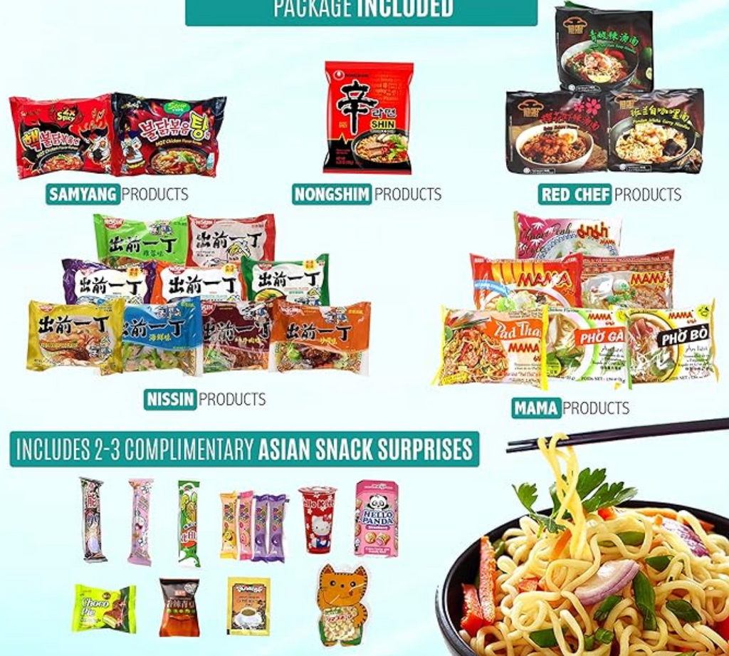 Asian Instant Noodle Care Package – Premium Mega Pack (10 Packs + Free Snacks)