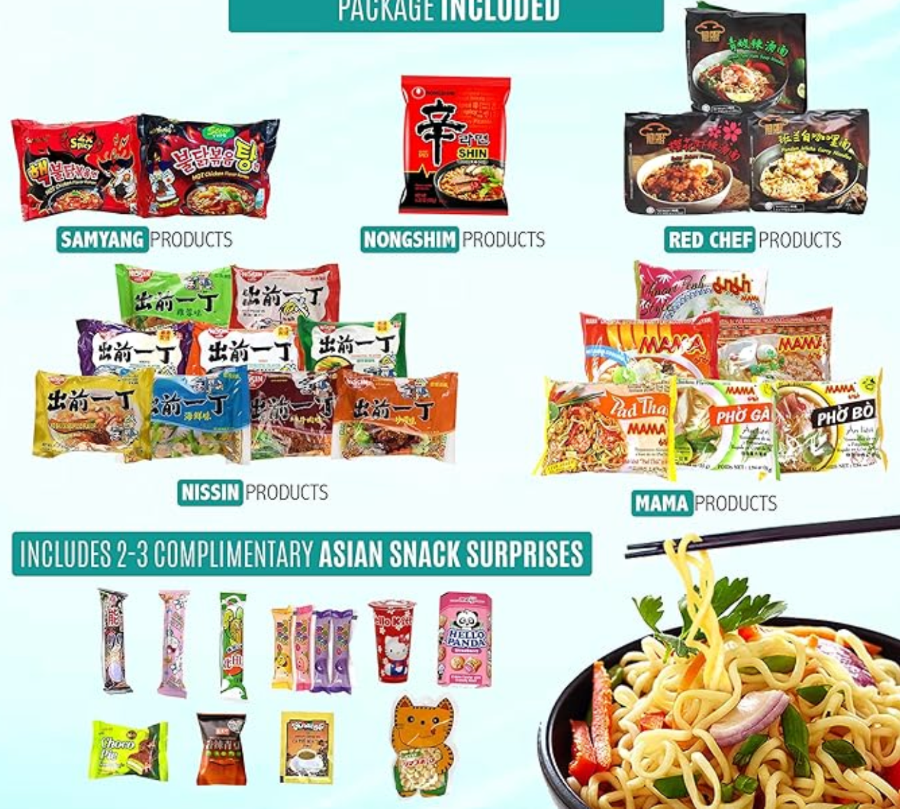 Asian Instant Noodle Care Package – Premium Mega Pack (10 Packs + Free Snacks)