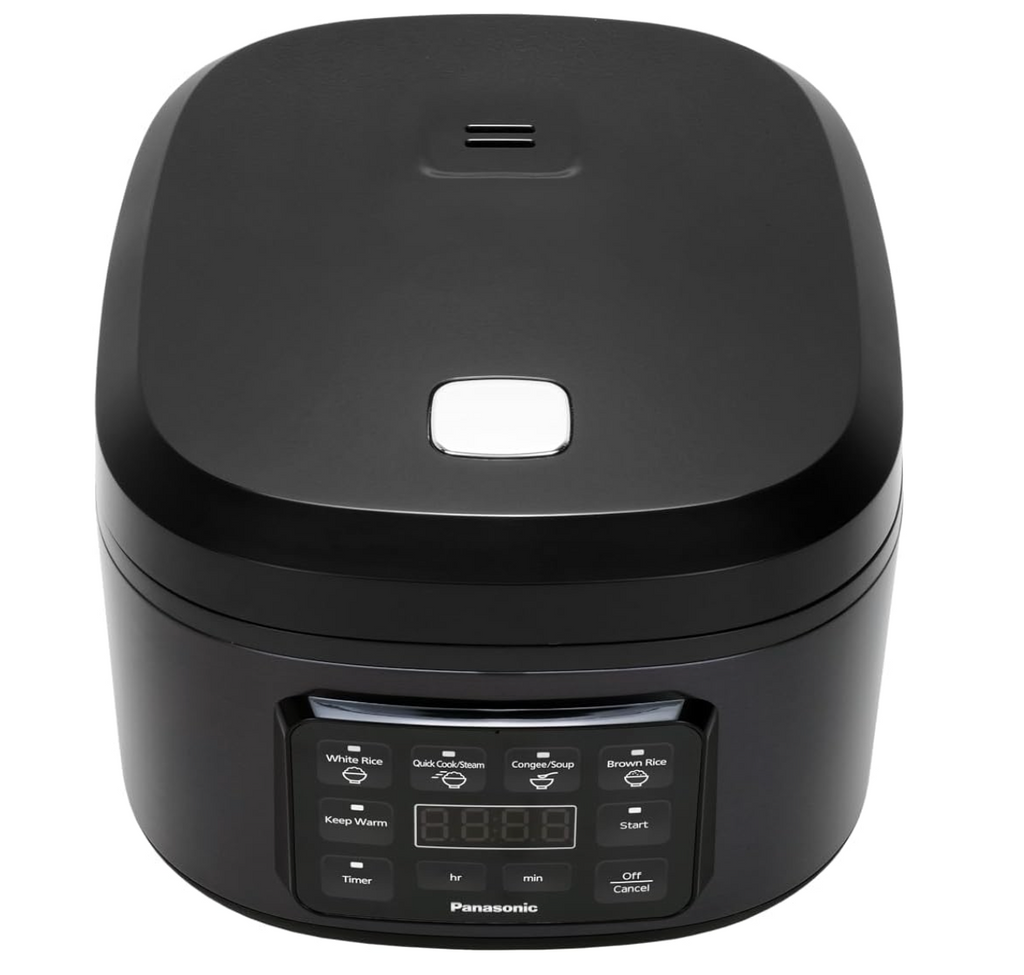 Panasonic Rice Cooker 10 Cup, LED Display, Touch Control, Non-Stick Pot, Quick Cook, Keep Warm, 4 Auto Menus, Delay Timer, Includes Measuring Cup, Rice Scoop, Steam Basket, Black (SR-DA182KST)