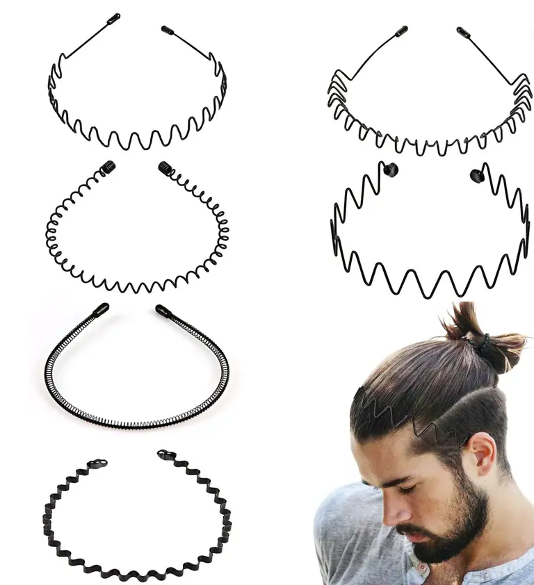 Diversa Metal Wave Non-Slip Hair for Outdoor Sports for Men, 6 Pcs Set Head Band  (Black)