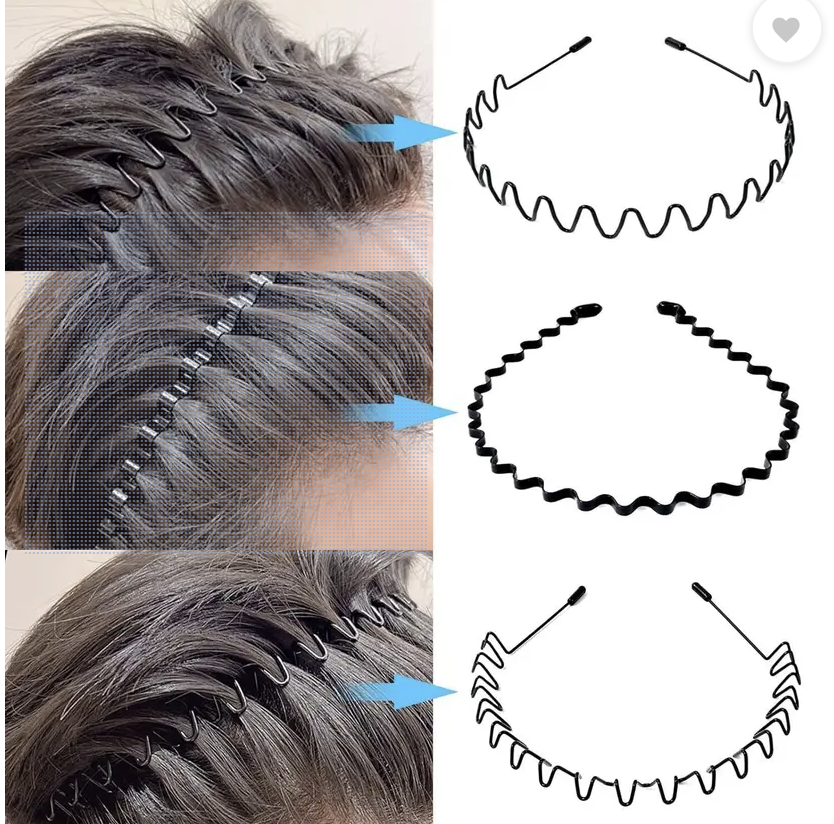 Diversa Metal Wave Non-Slip Hair for Outdoor Sports for Men, 6 Pcs Set Head Band  (Black)