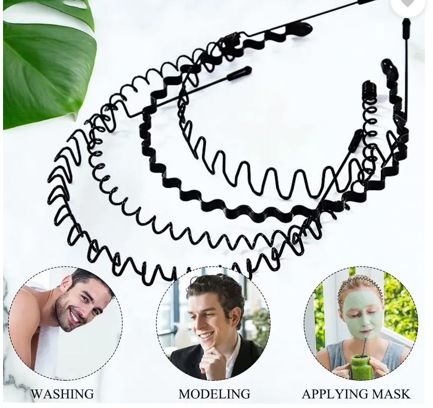 Diversa Metal Wave Non-Slip Hair for Outdoor Sports for Men, 6 Pcs Set Head Band  (Black)